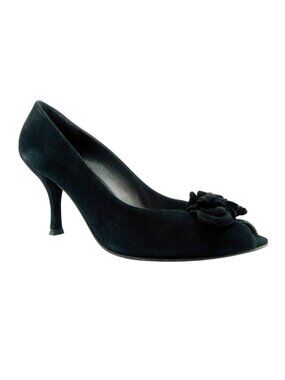 STUART WEITZMAN Black Suede Leather Peep Toe Heel Pumps 8
